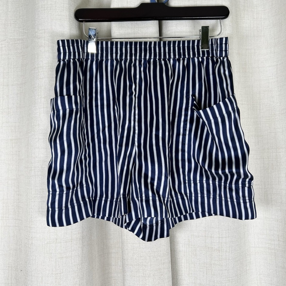 Rails 100% Silk Navy Blue White Kent Striped Boxer Shorts Women's Size Large